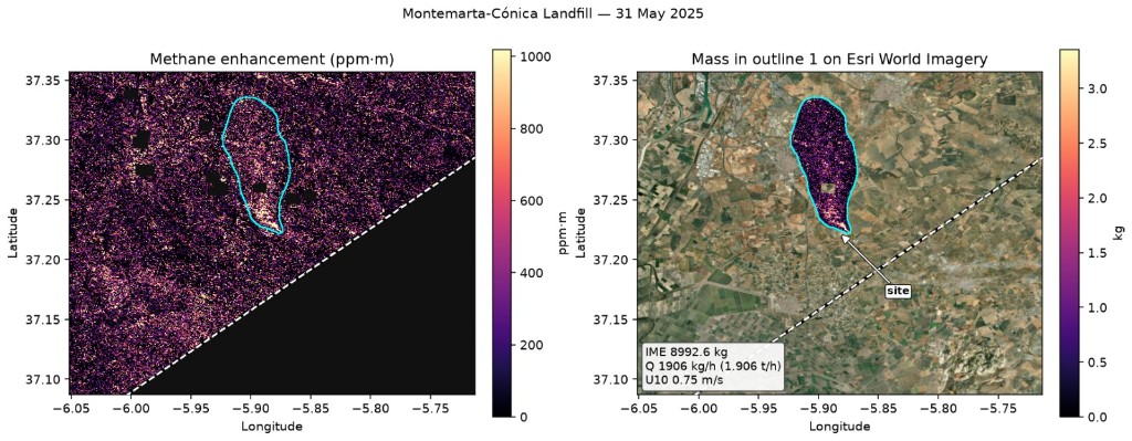 Methane enhancement at a Seville landfill site (EMIT)
