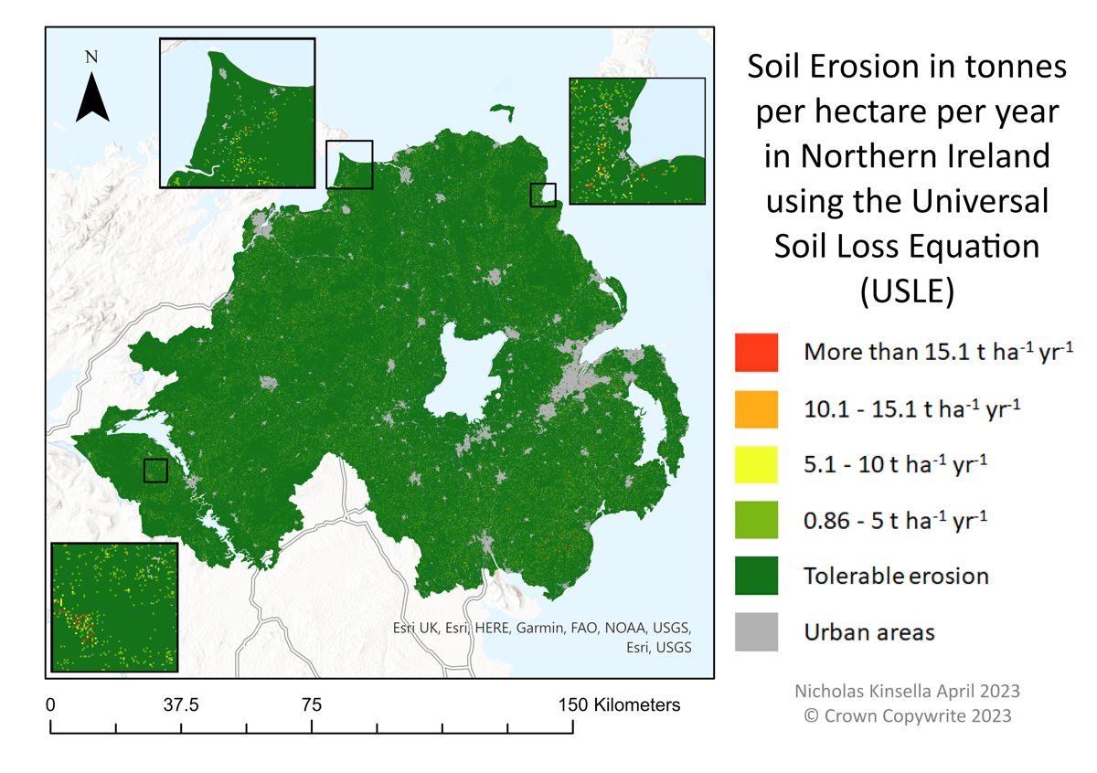 RUSLE soil erosion model results for Northern Ireland