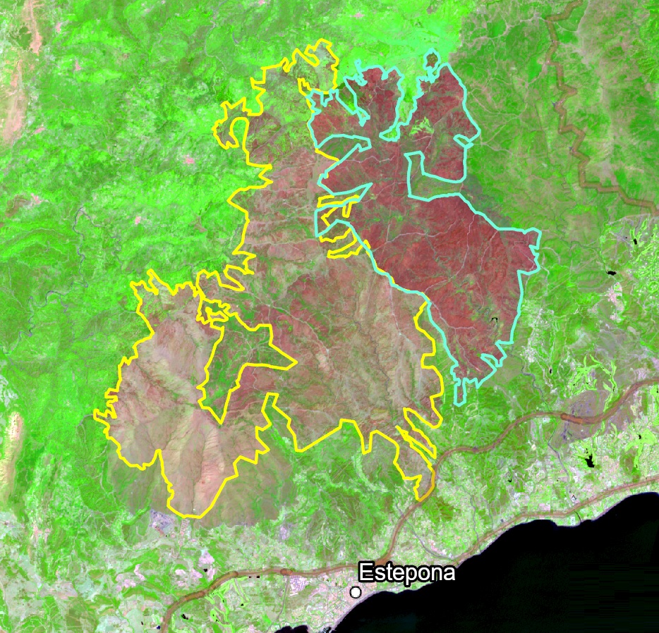 Burn scar mapping for two wildfires in Málaga, southern Spain